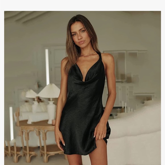 Amazon Dresses & Skirts - Silky Satin Halter Short Mini Dress